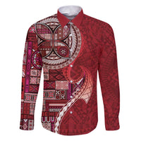 Samoan Siapo Art Tattoo Polynesian Pattern Family Matching Puletasi and Hawaiian Shirt Red Color - Polynesian Pride