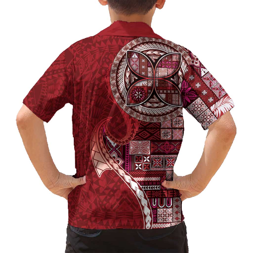 Samoan Siapo Art Tattoo Polynesian Pattern Family Matching Summer Maxi Dress and Hawaiian Shirt Red Color - Polynesian Pride