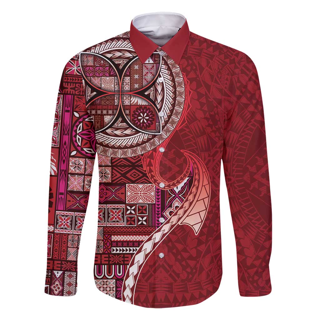 Samoan Siapo Art Tattoo Polynesian Pattern Family Matching Summer Maxi Dress and Hawaiian Shirt Red Color - Polynesian Pride