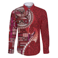 Samoan Siapo Art Tattoo Polynesian Pattern Family Matching Summer Maxi Dress and Hawaiian Shirt Red Color - Polynesian Pride