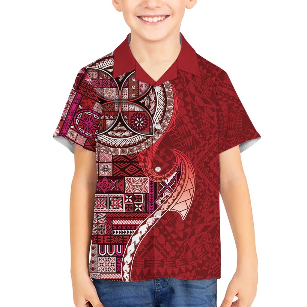 Samoan Siapo Art Tattoo Polynesian Pattern Family Matching Summer Maxi Dress and Hawaiian Shirt Red Color - Polynesian Pride