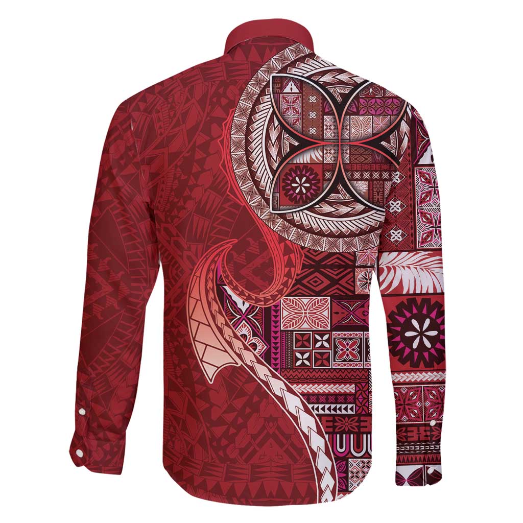 Samoan Siapo Art Tattoo Polynesian Pattern Family Matching Tank Maxi Dress and Hawaiian Shirt Red Color - Polynesian Pride