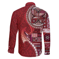 Samoan Siapo Art Tattoo Polynesian Pattern Family Matching Tank Maxi Dress and Hawaiian Shirt Red Color - Polynesian Pride