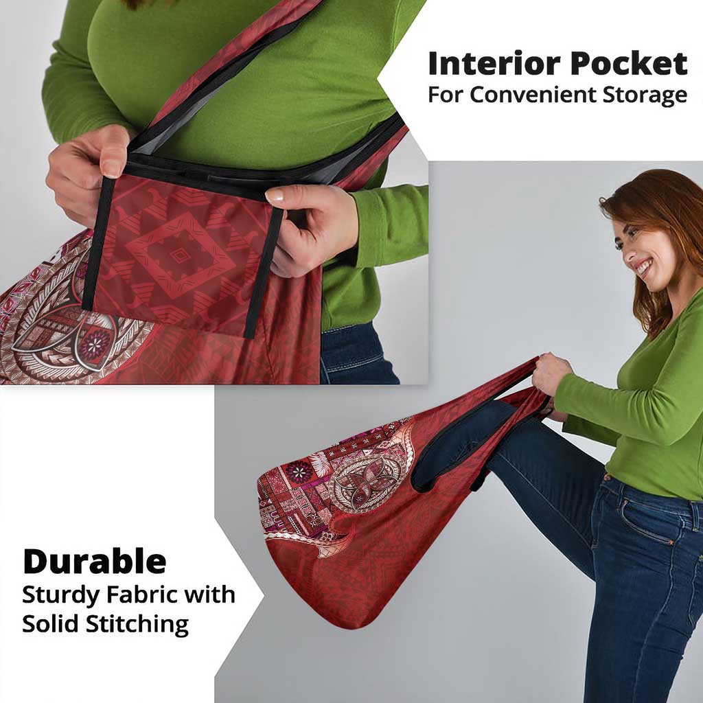 Samoan Siapo Art Tattoo Polynesian Pattern Grocery Bag Red Color - Polynesian Pride