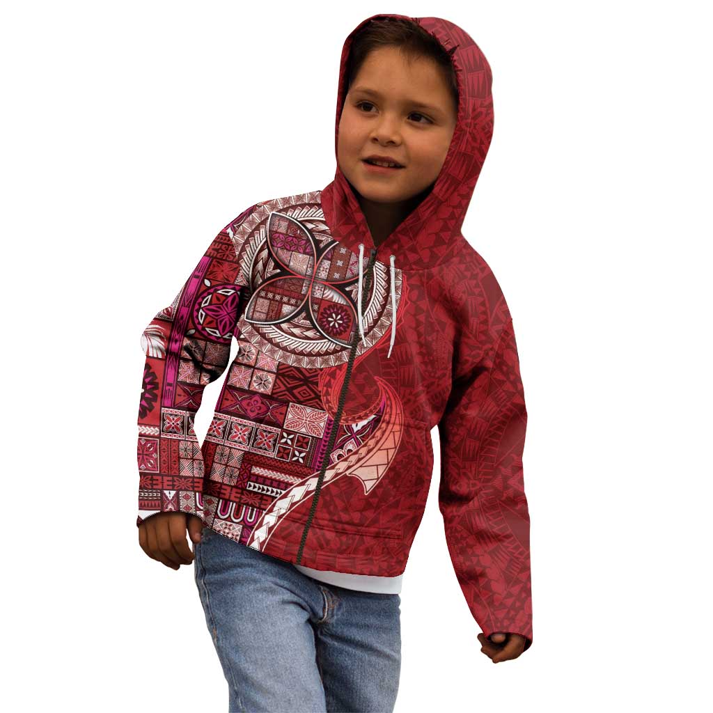 Samoan Siapo Art Tattoo Polynesian Pattern Kid Hoodie Red Color - Polynesian Pride