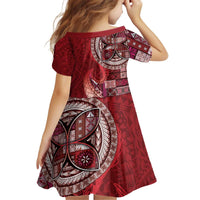 Samoan Siapo Art Tattoo Polynesian Pattern Kid Short Sleeve Dress Red Color LT03 - Polynesian Pride