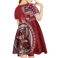 Samoan Siapo Art Tattoo Polynesian Pattern Kid Short Sleeve Dress Red Color LT03 - Polynesian Pride