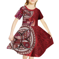 Samoan Siapo Art Tattoo Polynesian Pattern Kid Short Sleeve Dress Red Color LT03 - Polynesian Pride