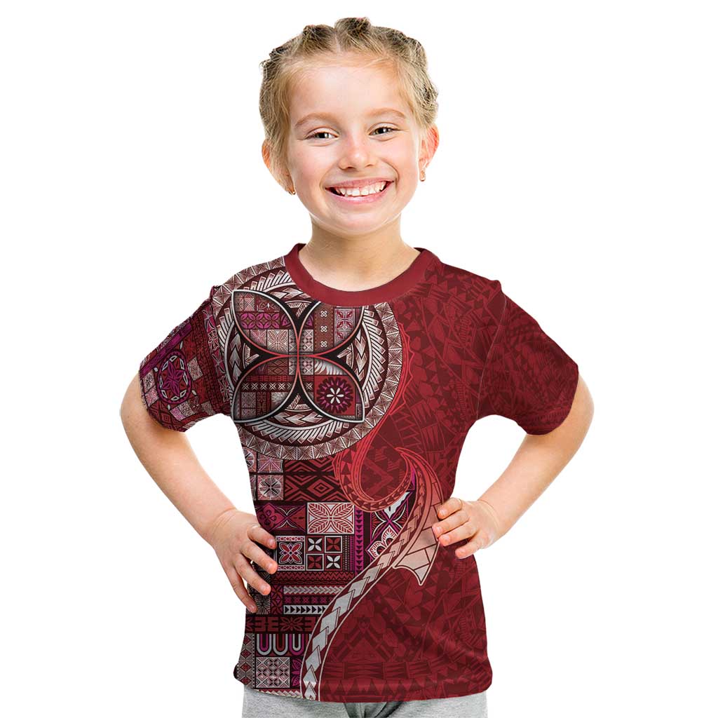 Samoan Siapo Art Tattoo Polynesian Pattern Kid T Shirt Red Color - Polynesian Pride