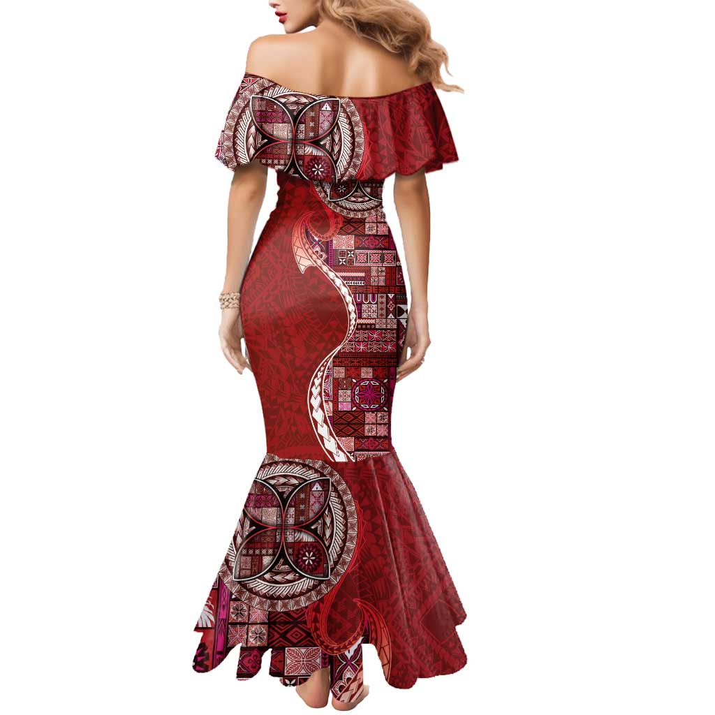 Samoan Siapo Art Tattoo Polynesian Pattern Mermaid Dress Red Color - Polynesian Pride