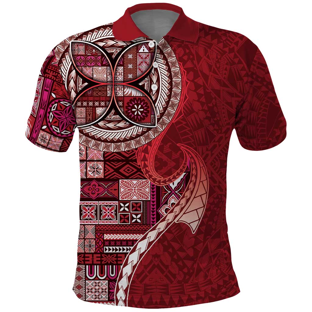 Samoan Siapo Art Tattoo Polynesian Pattern Polo Shirt Red Color - Polynesian Pride