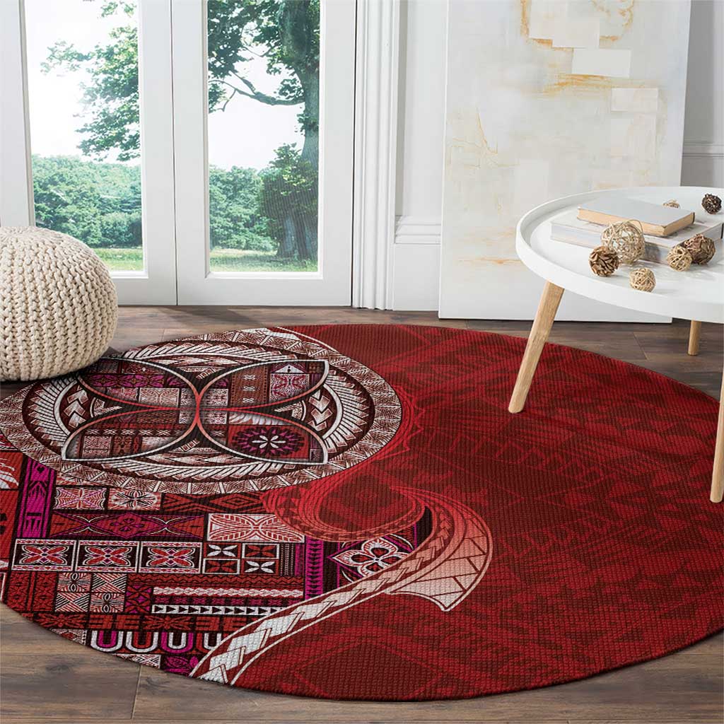 Samoan Siapo Art Tattoo Polynesian Pattern Round Carpet Red Color - Polynesian Pride