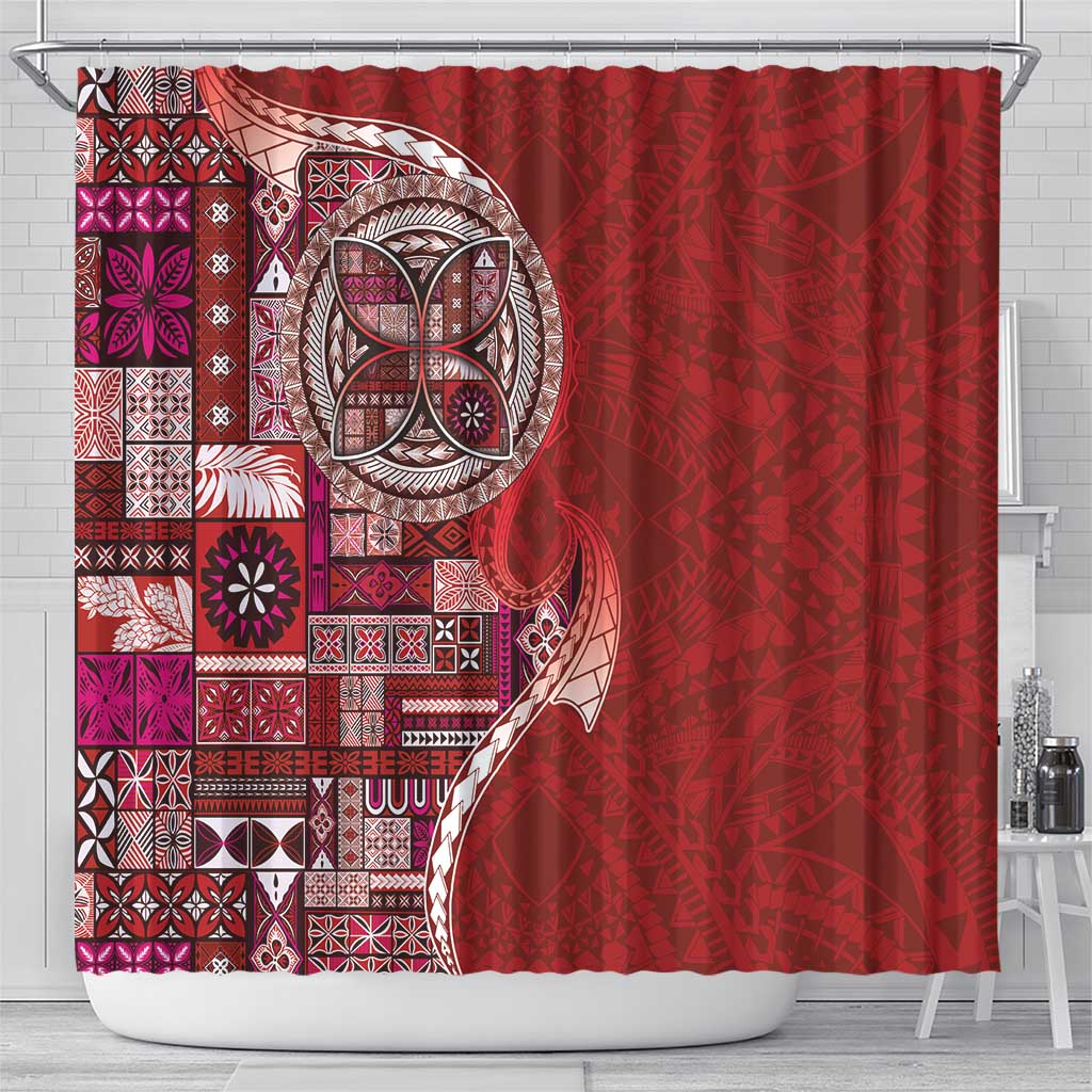 Samoan Siapo Art Tattoo Polynesian Pattern Shower Curtain Red Color - Polynesian Pride