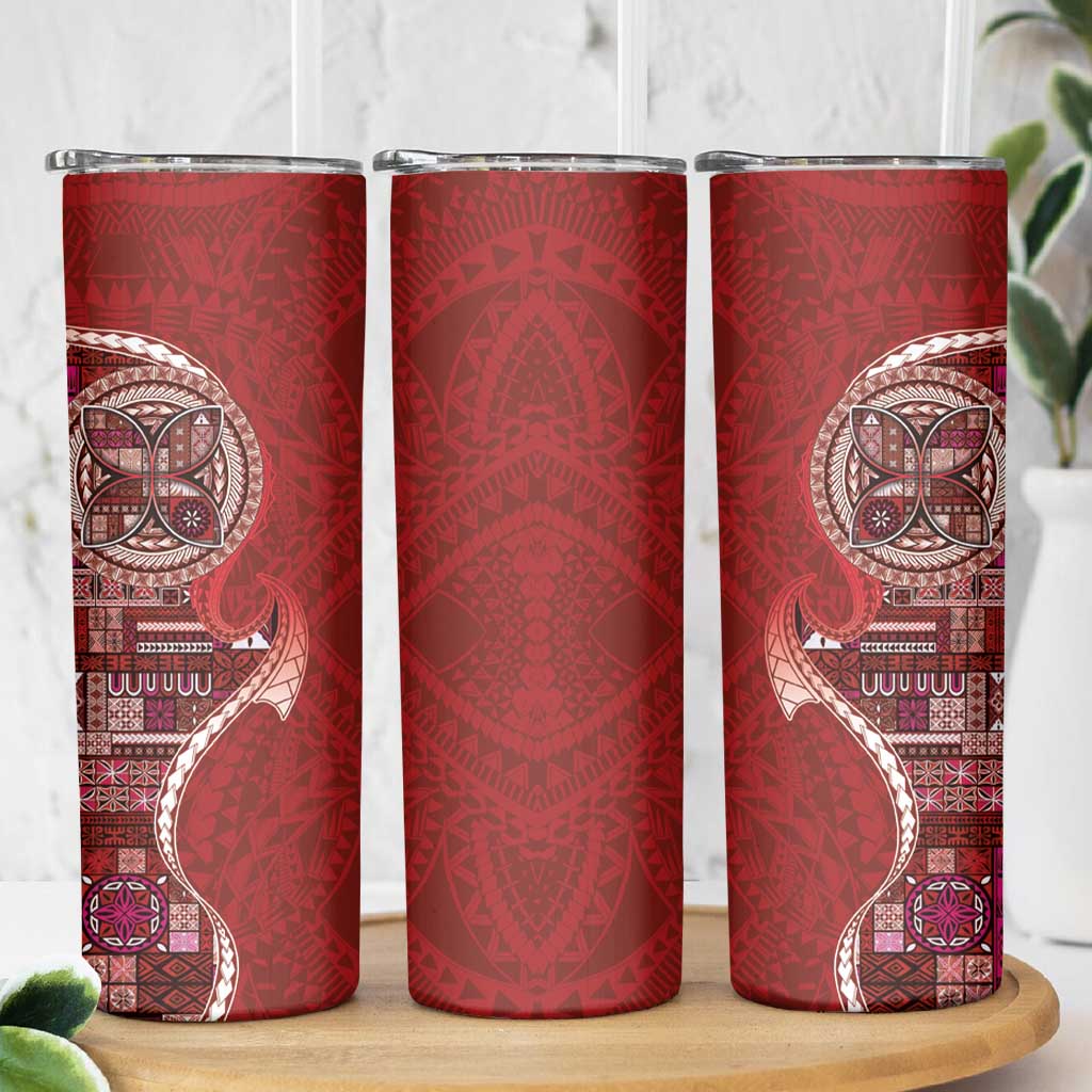 Samoan Siapo Art Tattoo Polynesian Pattern Skinny Tumbler Red Color - Polynesian Pride