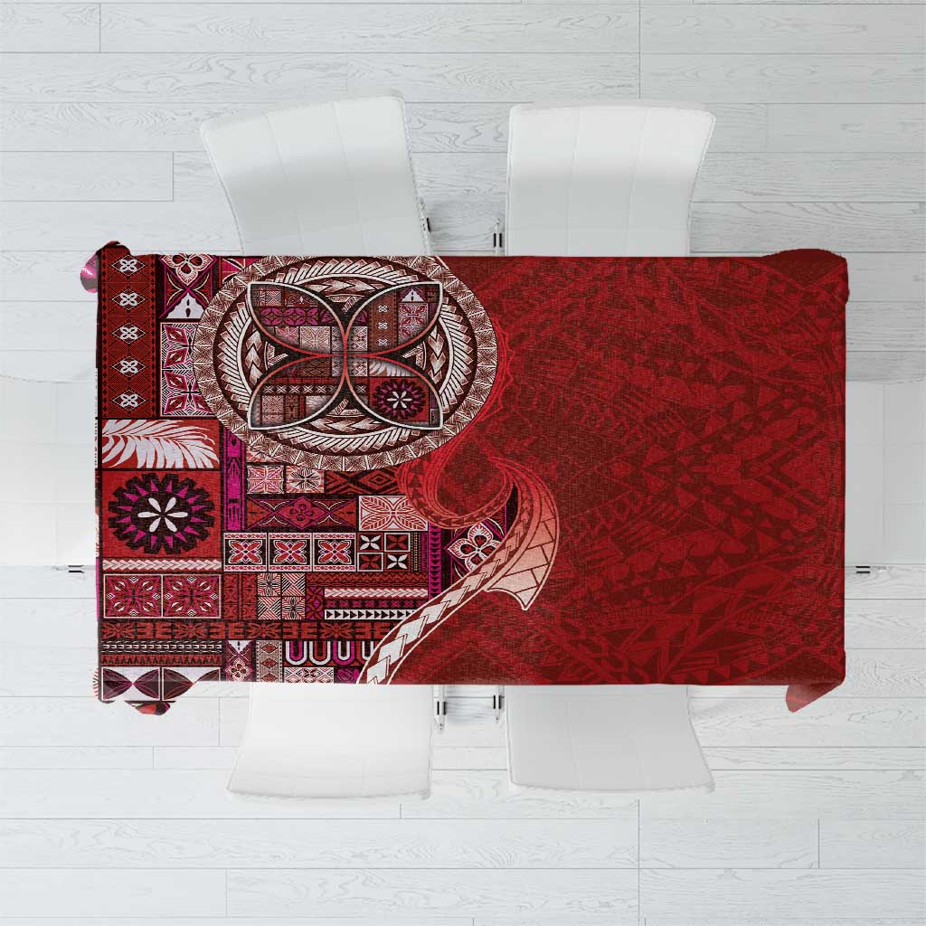 Samoan Siapo Art Tattoo Polynesian Pattern Tablecloth Red Color - Polynesian Pride