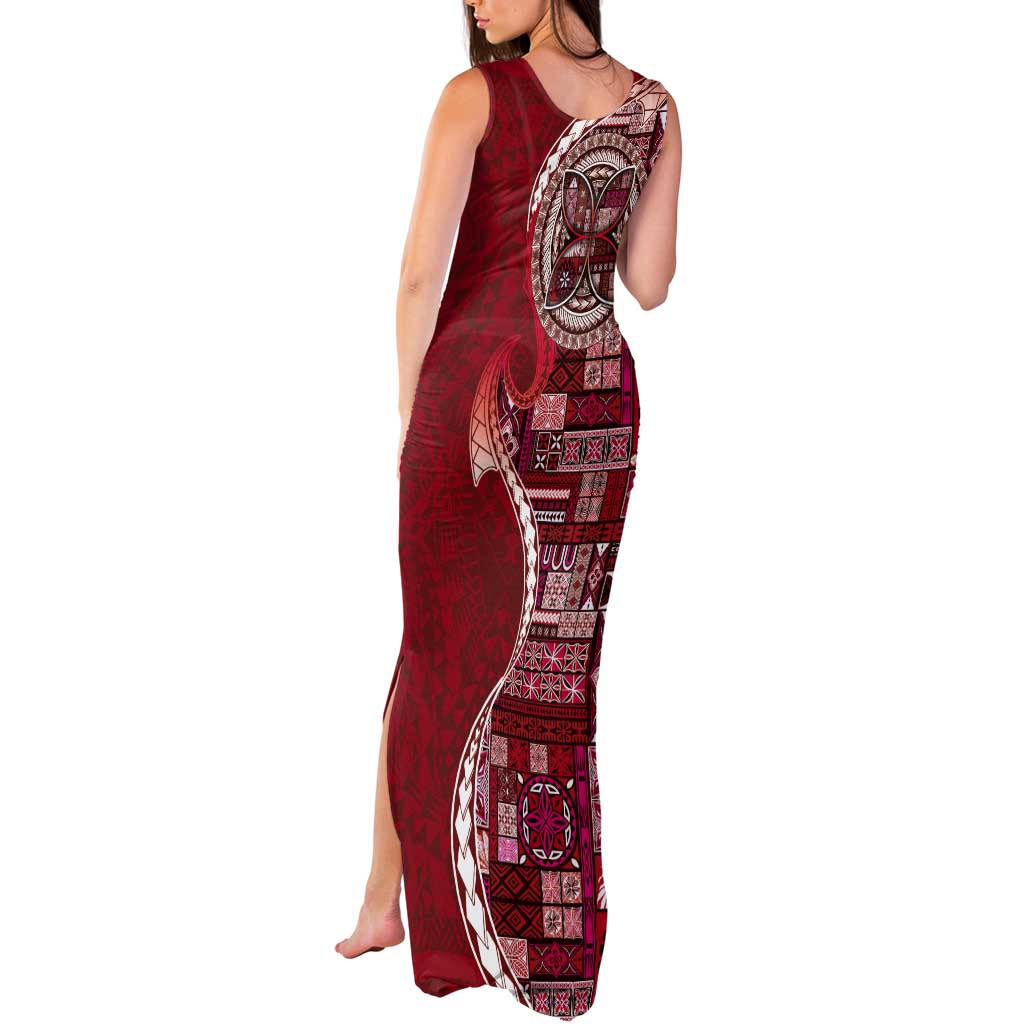 Samoan Siapo Art Tattoo Polynesian Pattern Tank Maxi Dress Red Color - Polynesian Pride
