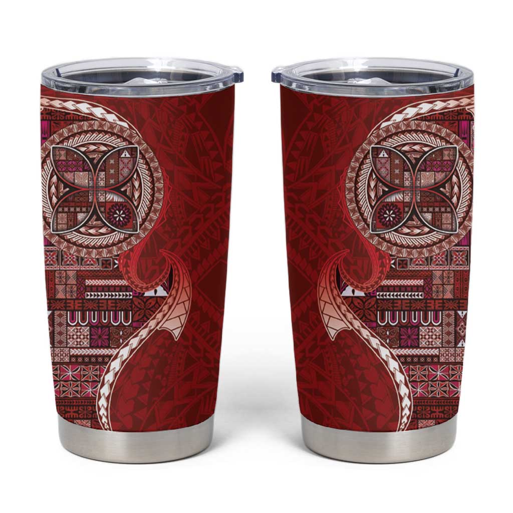 Samoan Siapo Art Tattoo Polynesian Pattern Tumbler Cup Red Color - Polynesian Pride