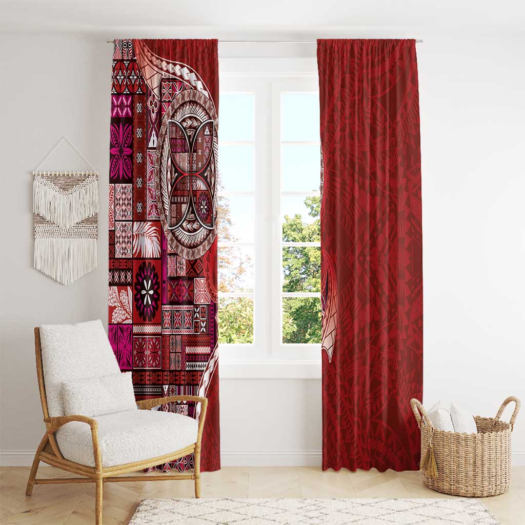 Samoan Siapo Art Tattoo Polynesian Pattern Window Curtain Red Color - Polynesian Pride