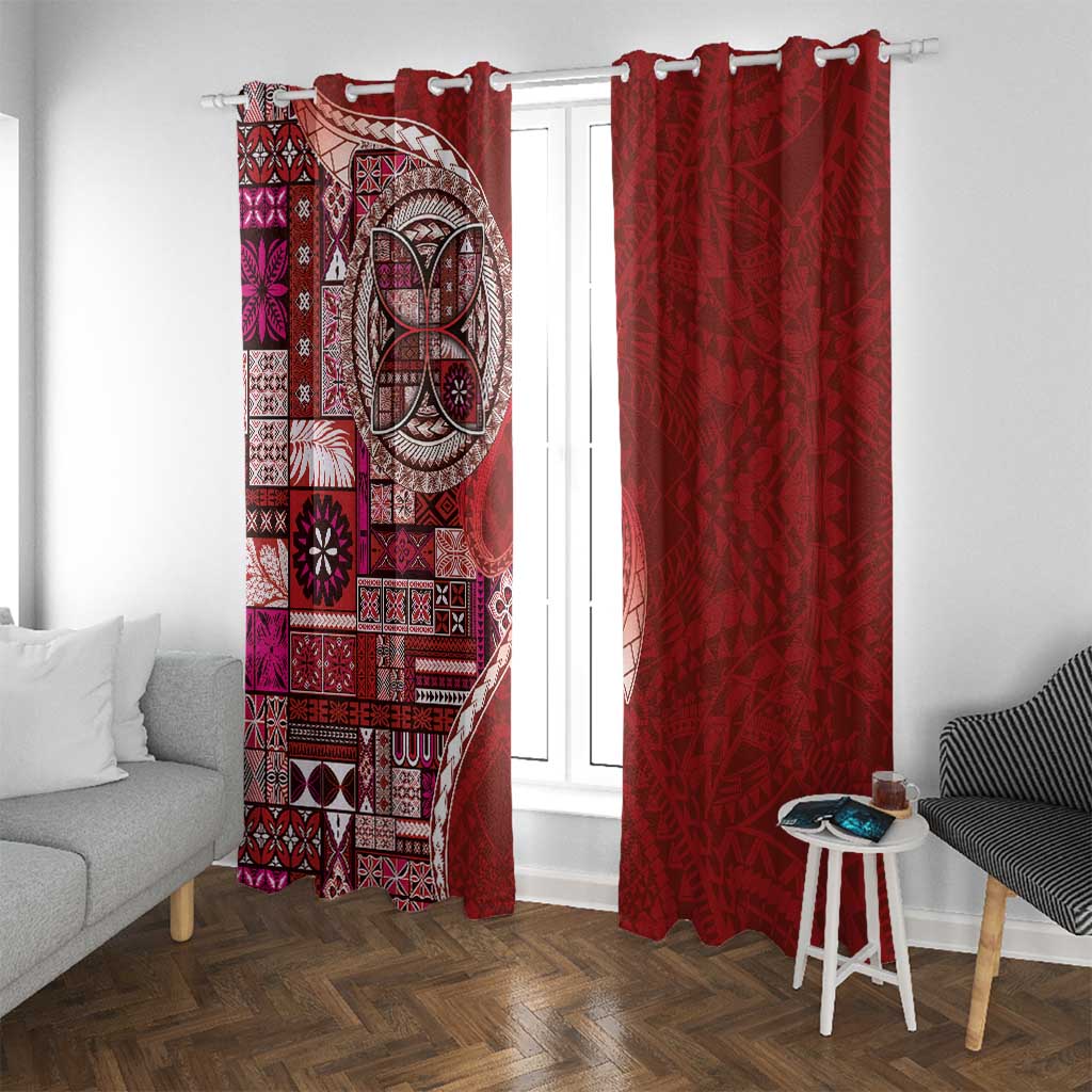 Samoan Siapo Art Tattoo Polynesian Pattern Window Curtain Red Color - Polynesian Pride