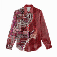 Samoan Siapo Art Tattoo Polynesian Pattern Women Casual Shirt Red Color - Polynesian Pride