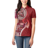 Samoan Siapo Art Tattoo Polynesian Pattern Women Polo Shirt Red Color - Polynesian Pride