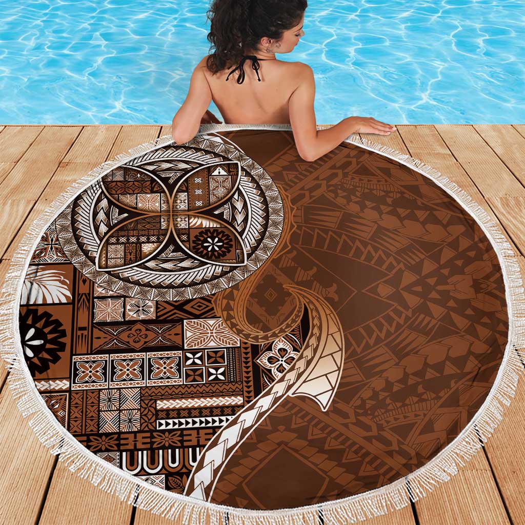 Samoan Siapo Art Tattoo Polynesian Pattern Beach Blanket Brown Color - Polynesian Pride