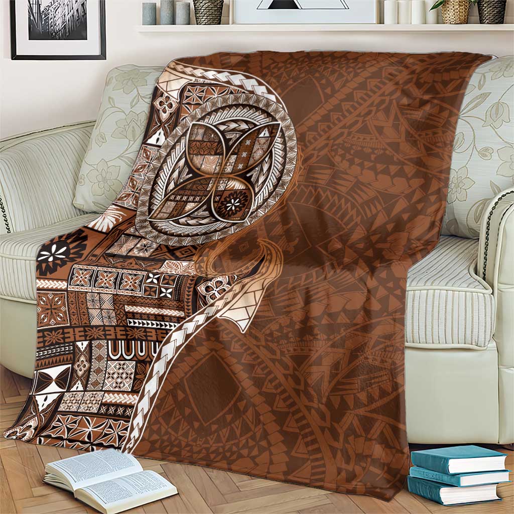Samoan Siapo Art Tattoo Polynesian Pattern Blanket Brown Color - Polynesian Pride
