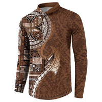 Samoan Siapo Art Tattoo Polynesian Pattern Button Sweatshirt Brown Color - Polynesian Pride