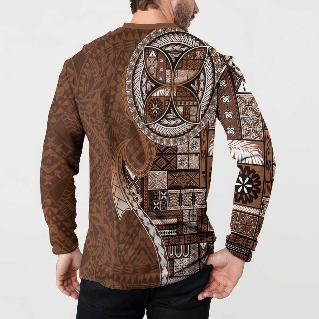 Samoan Siapo Art Tattoo Polynesian Pattern Button Sweatshirt Brown Color - Polynesian Pride