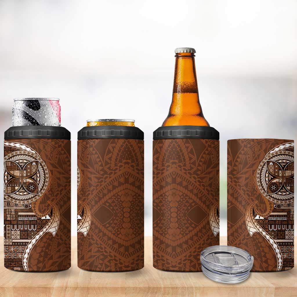 Samoan Siapo Art Tattoo Polynesian Pattern 4 in 1 Can Cooler Tumbler Brown Color - Polynesian Pride