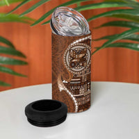 Samoan Siapo Art Tattoo Polynesian Pattern 4 in 1 Can Cooler Tumbler Brown Color - Polynesian Pride