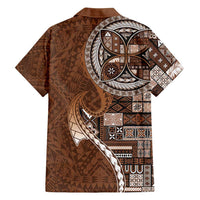 Samoan Siapo Art Tattoo Polynesian Pattern Family Matching Long Sleeve Bodycon Dress and Hawaiian Shirt Brown Color - Polynesian Pride