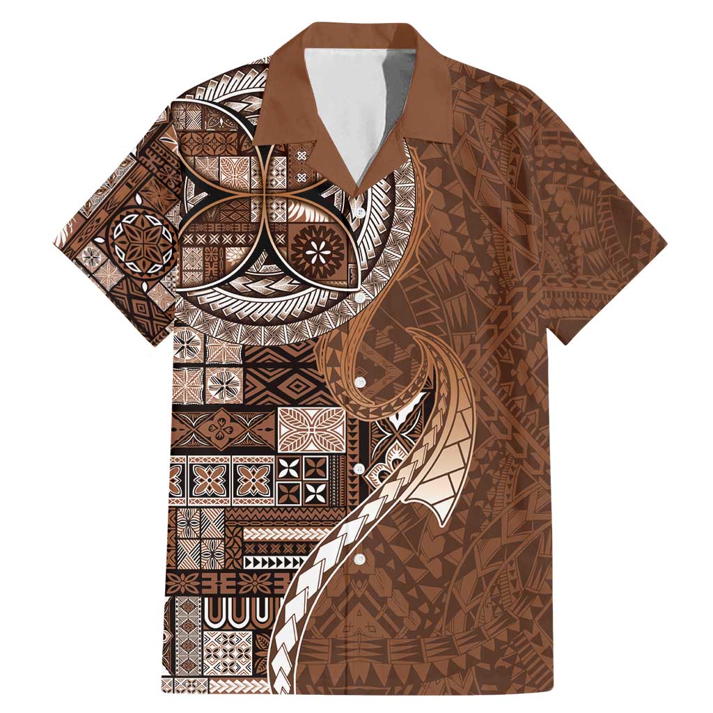 Samoan Siapo Art Tattoo Polynesian Pattern Family Matching Mermaid Dress and Hawaiian Shirt Brown Color - Polynesian Pride