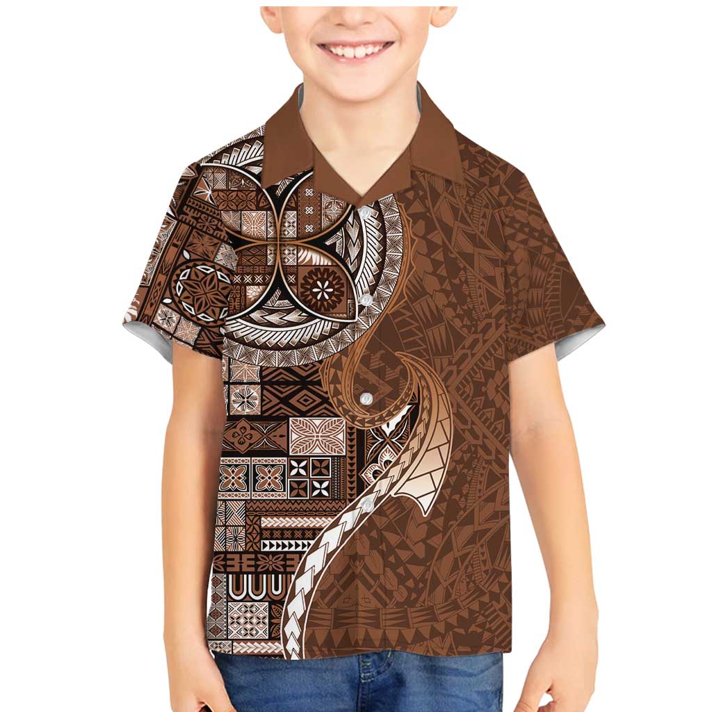 Samoan Siapo Art Tattoo Polynesian Pattern Family Matching Mermaid Dress and Hawaiian Shirt Brown Color - Polynesian Pride