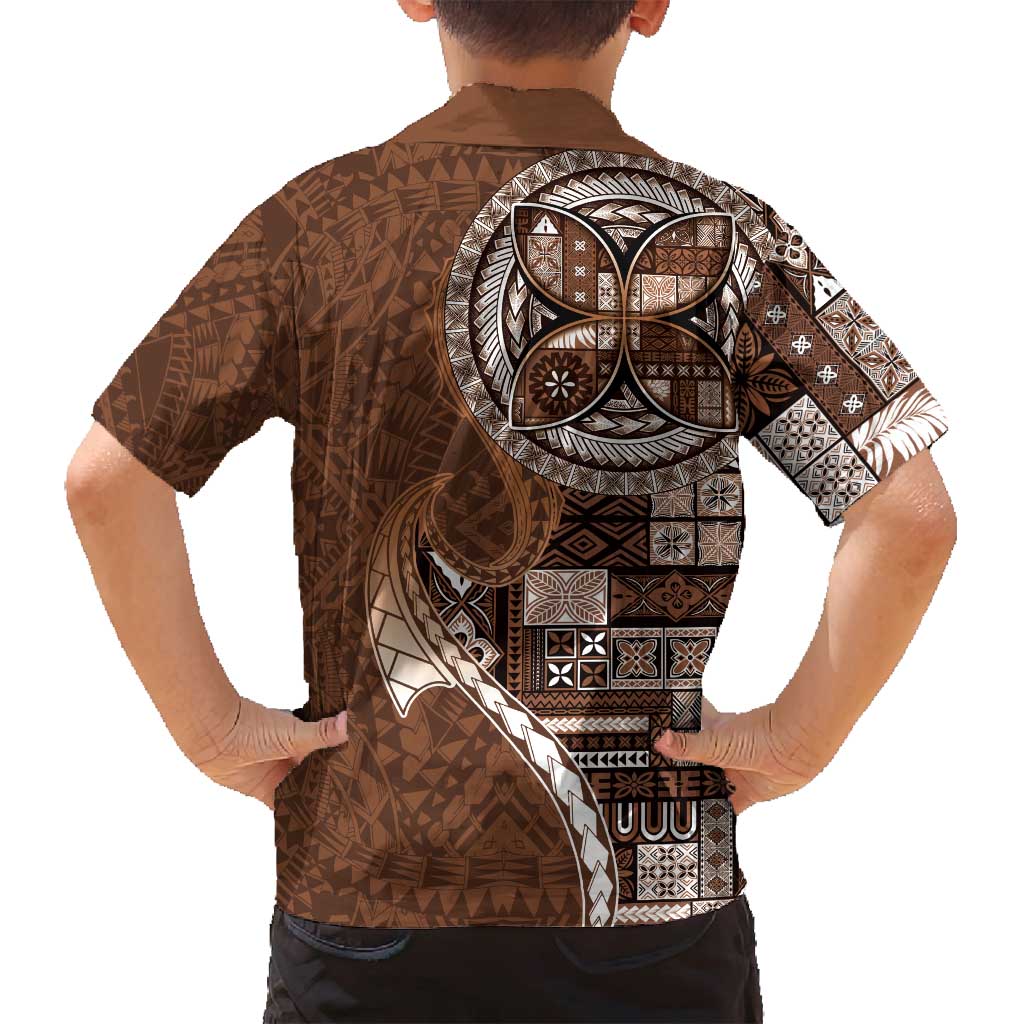 Samoan Siapo Art Tattoo Polynesian Pattern Family Matching Puletasi and Hawaiian Shirt Brown Color - Polynesian Pride