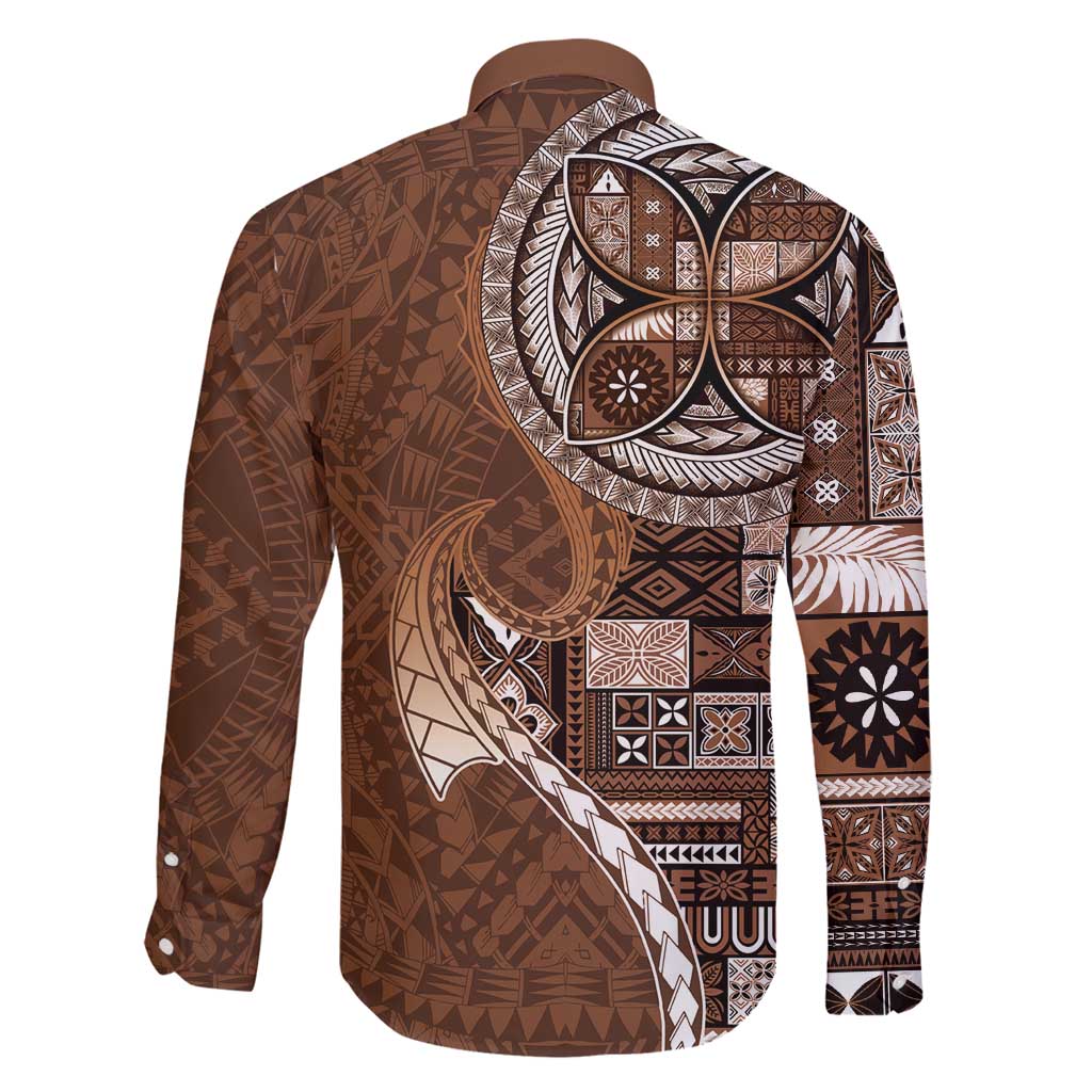 Samoan Siapo Art Tattoo Polynesian Pattern Family Matching Summer Maxi Dress and Hawaiian Shirt Brown Color - Polynesian Pride