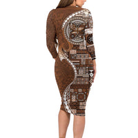 Samoan Siapo Art Tattoo Polynesian Pattern Long Sleeve Bodycon Dress Brown Color - Polynesian Pride