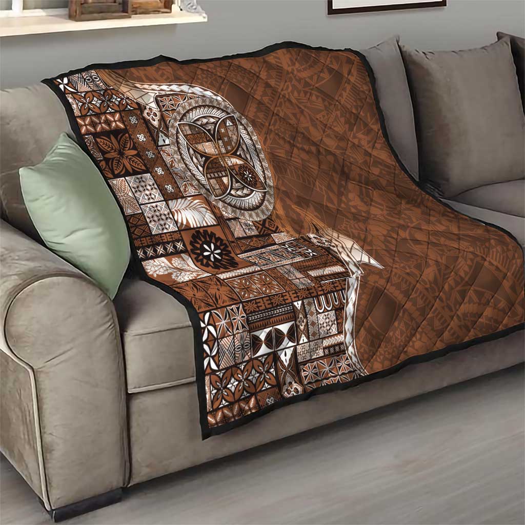 Samoan Siapo Art Tattoo Polynesian Pattern Quilt Brown Color - Polynesian Pride