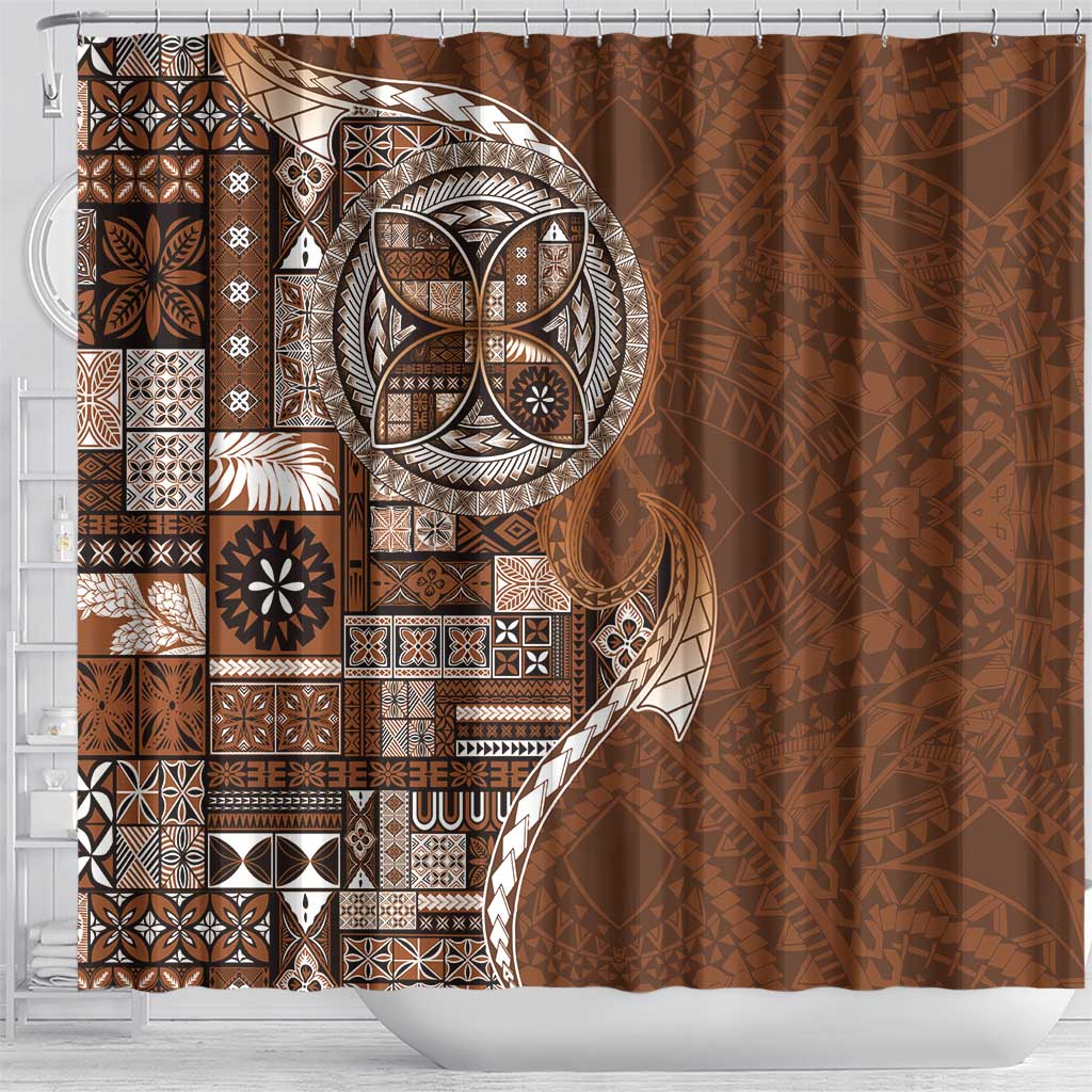 Samoan Siapo Art Tattoo Polynesian Pattern Shower Curtain Brown Color - Polynesian Pride