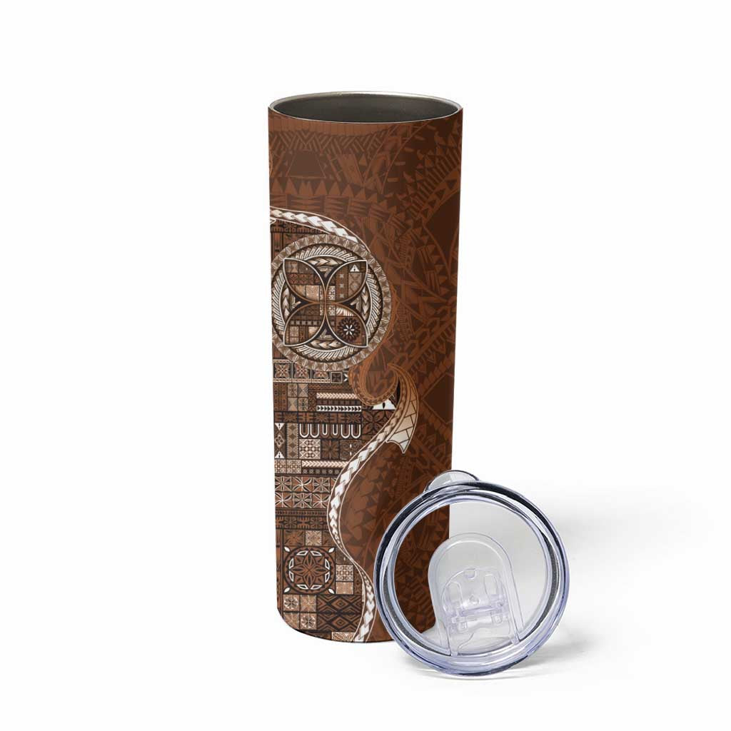 Samoan Siapo Art Tattoo Polynesian Pattern Skinny Tumbler Brown Color - Polynesian Pride