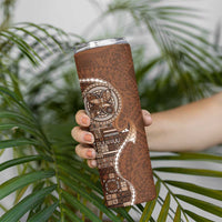 Samoan Siapo Art Tattoo Polynesian Pattern Skinny Tumbler Brown Color - Polynesian Pride