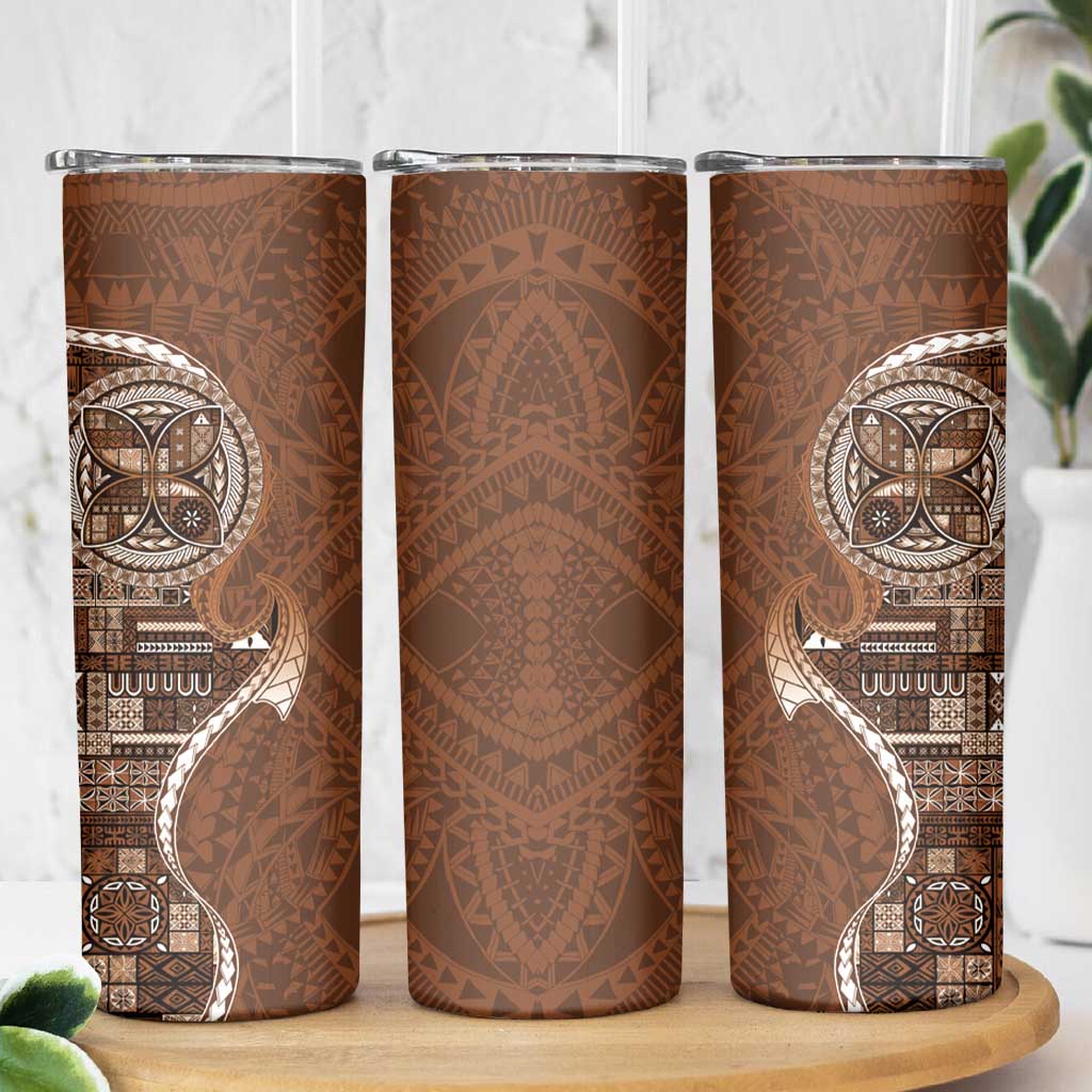 Samoan Siapo Art Tattoo Polynesian Pattern Skinny Tumbler Brown Color - Polynesian Pride