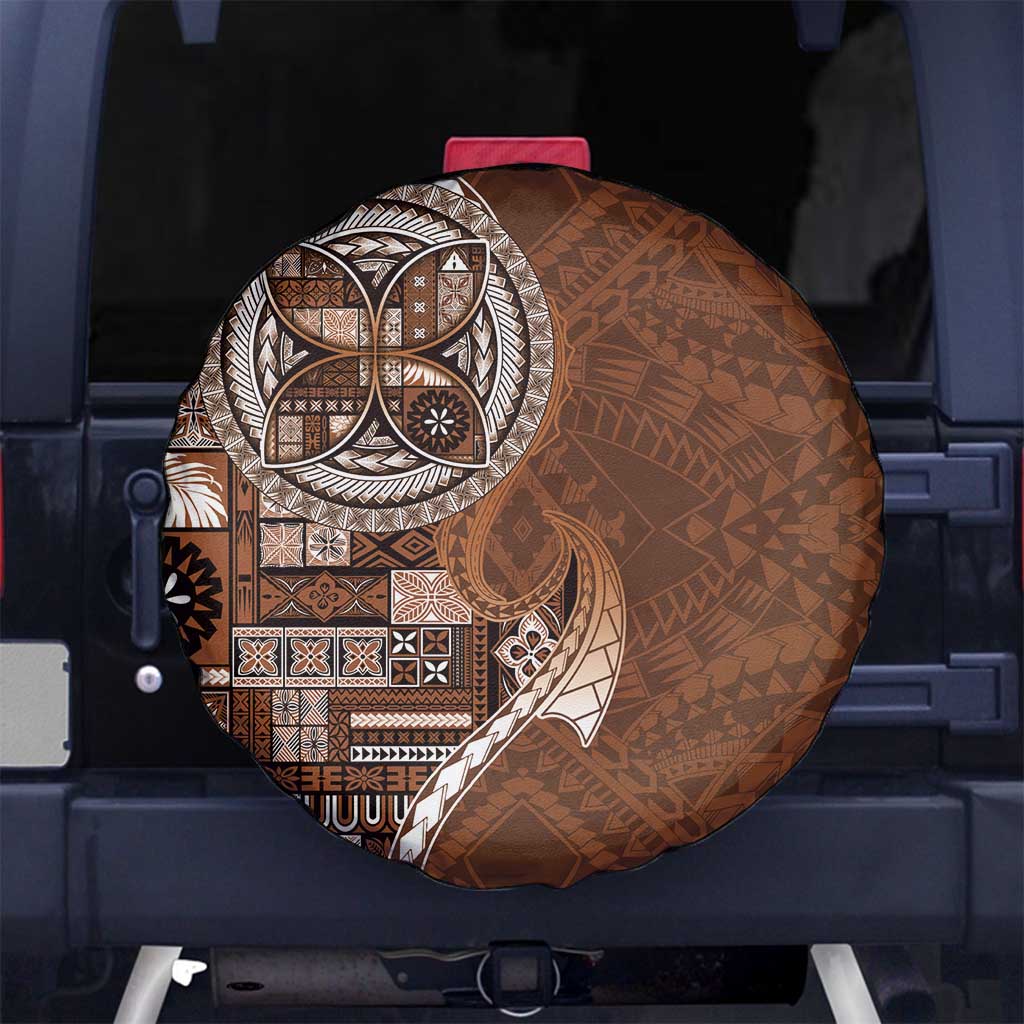 Samoan Siapo Art Tattoo Polynesian Pattern Spare Tire Cover Brown Color - Polynesian Pride