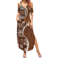 Samoan Siapo Art Tattoo Polynesian Pattern Summer Maxi Dress Brown Color - Polynesian Pride