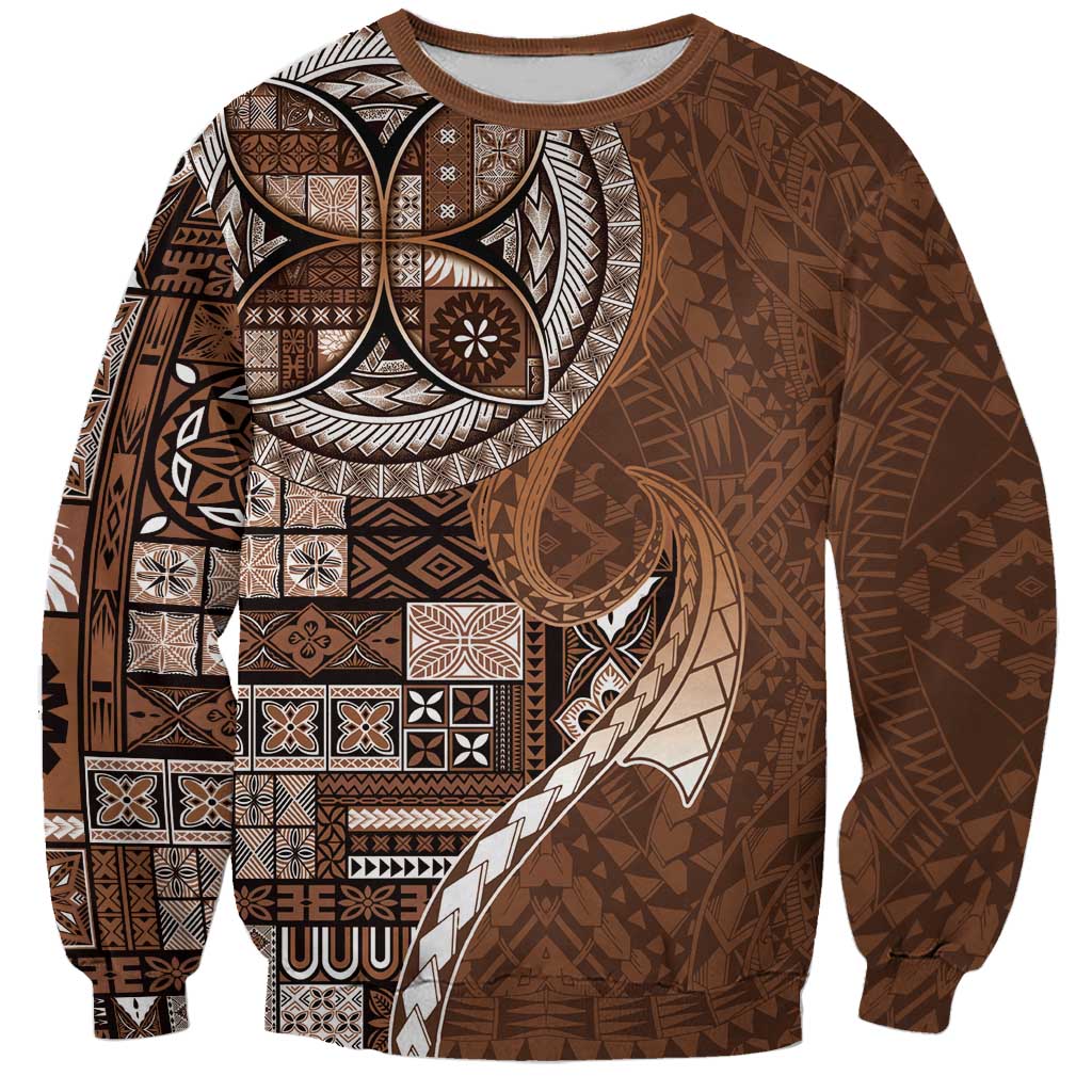 Samoan Siapo Art Tattoo Polynesian Pattern Sweatshirt Brown Color - Polynesian Pride