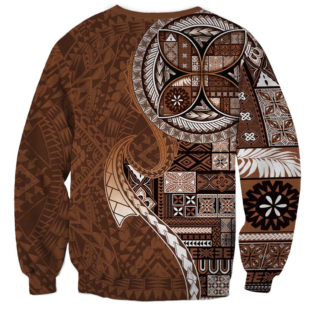Samoan Siapo Art Tattoo Polynesian Pattern Sweatshirt Brown Color - Polynesian Pride