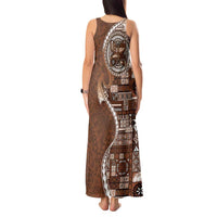 Samoan Siapo Art Tattoo Polynesian Pattern Tank Maxi Dress Brown Color - Polynesian Pride