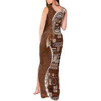 Samoan Siapo Art Tattoo Polynesian Pattern Tank Maxi Dress Brown Color - Polynesian Pride