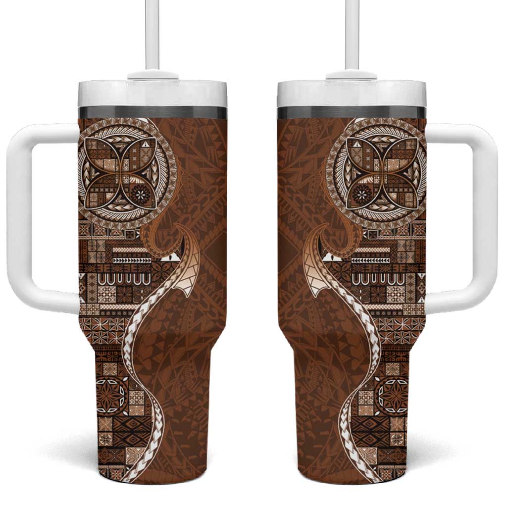 Samoan Siapo Art Tattoo Polynesian Pattern Tumbler With Handle Brown Color - Polynesian Pride