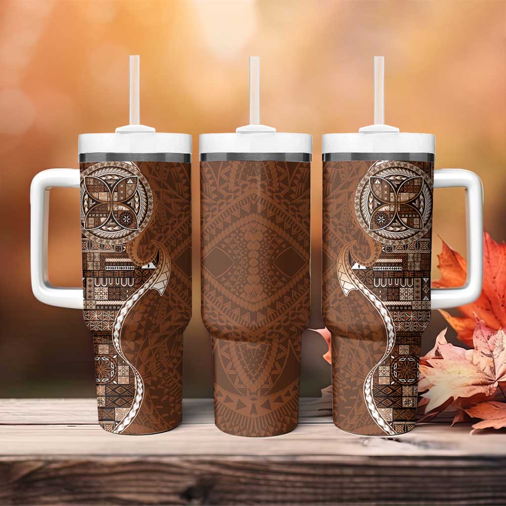 Samoan Siapo Art Tattoo Polynesian Pattern Tumbler With Handle Brown Color - Polynesian Pride